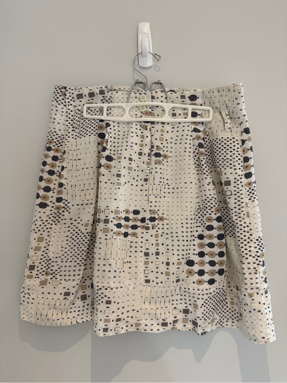 Sandro Studio Linen Blend Geometric Printed A-Line Mini Skirt Cream Neutral (8)